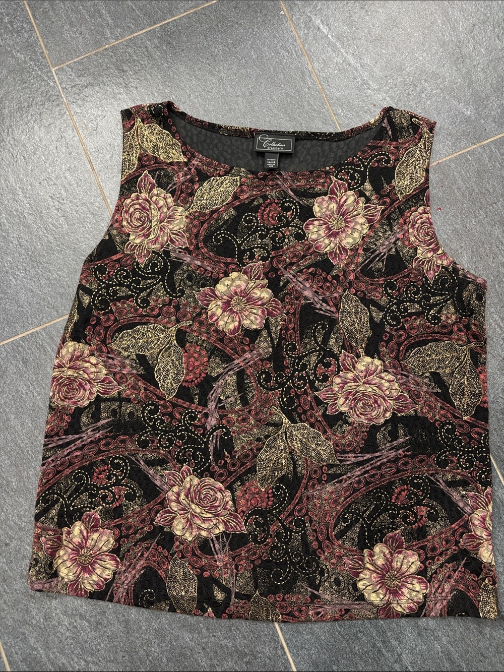 Vintage Whimsigoth sparkly stretchy floral top